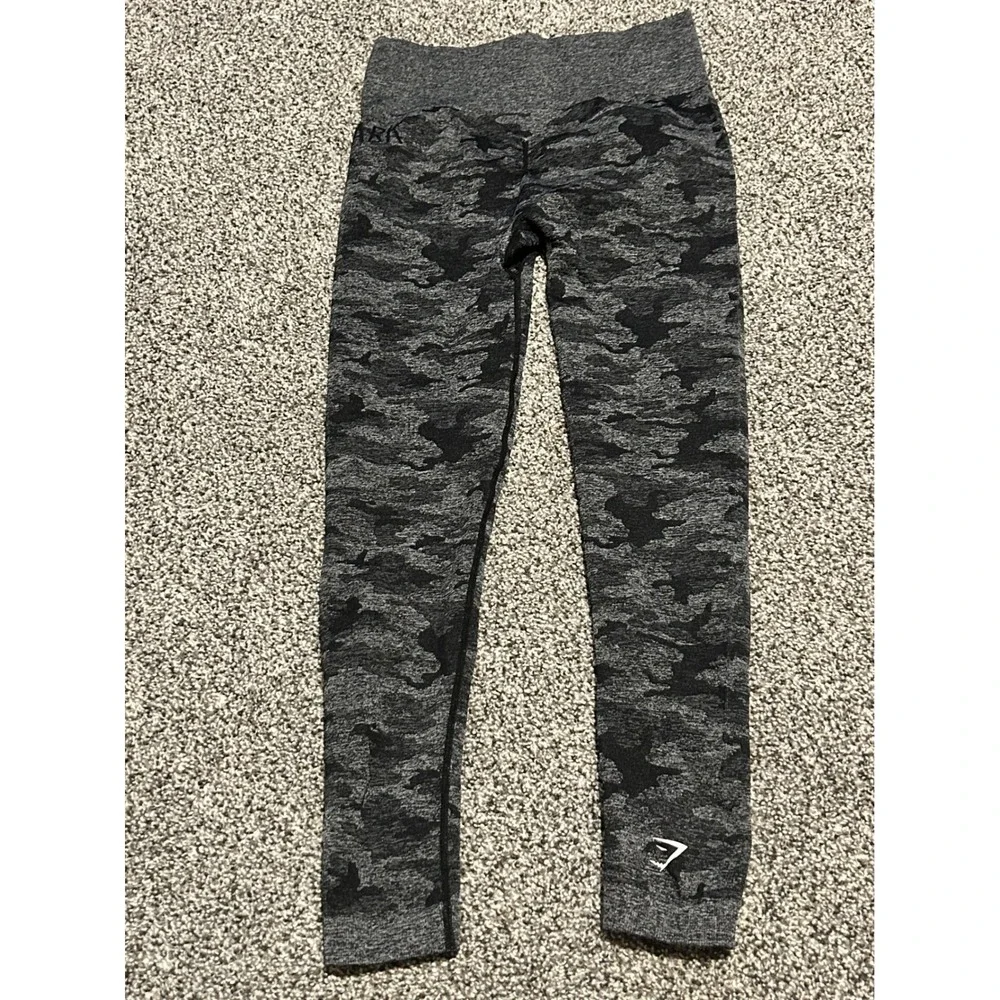 E11 Gymshark Camo Seamless Leggings‎ Women's Medium Gray Black Athletic Workout - Picture 3 of 5